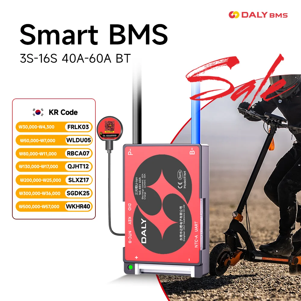 Daly BMS 3S 4S 12V 6S 7S 8S 24V 10S 12S 36V13S 14S 15S 16S 48V 블루투스 BMS 40A 60A Lifepo4 리튬 이온 3.2V 3.7V 스마트 BMS