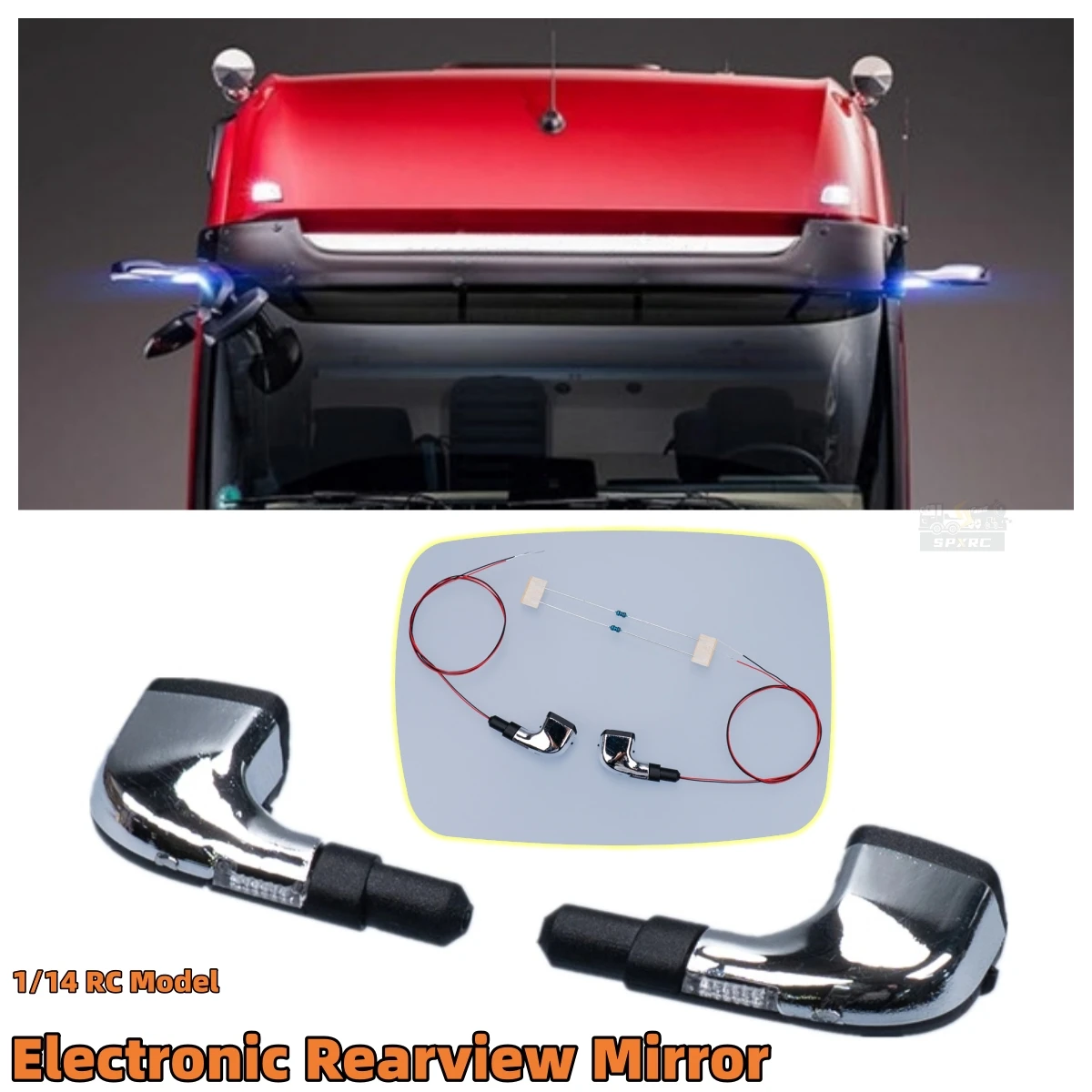 Upgrade Electronic Rearview Mirror LED for 1/14 Tamiya RC BENZ ACTROS 3363 56348 Arocs Dump Truck Car Accessories