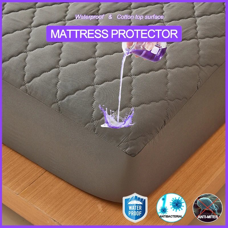 

Waterproof Mattress Protector - Antibacterial & Dust Mite Proof Quilted Cover Solid Color, Noiseless Comfort | Deep Pocket