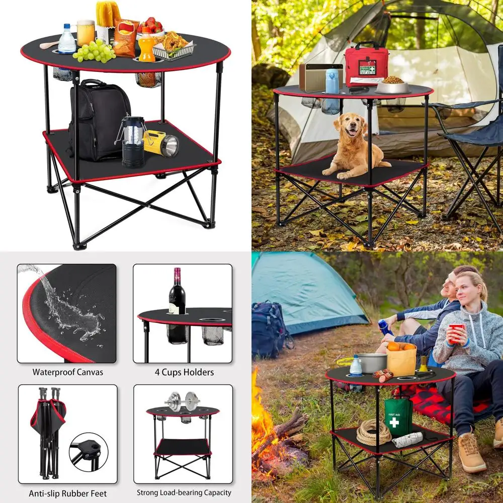 

Компактный складной стол для пикника с водонепроницаемой тканью, 4 подстаканниками и сумкой для переноски для кемпинга, пляжа и отдыха на природе