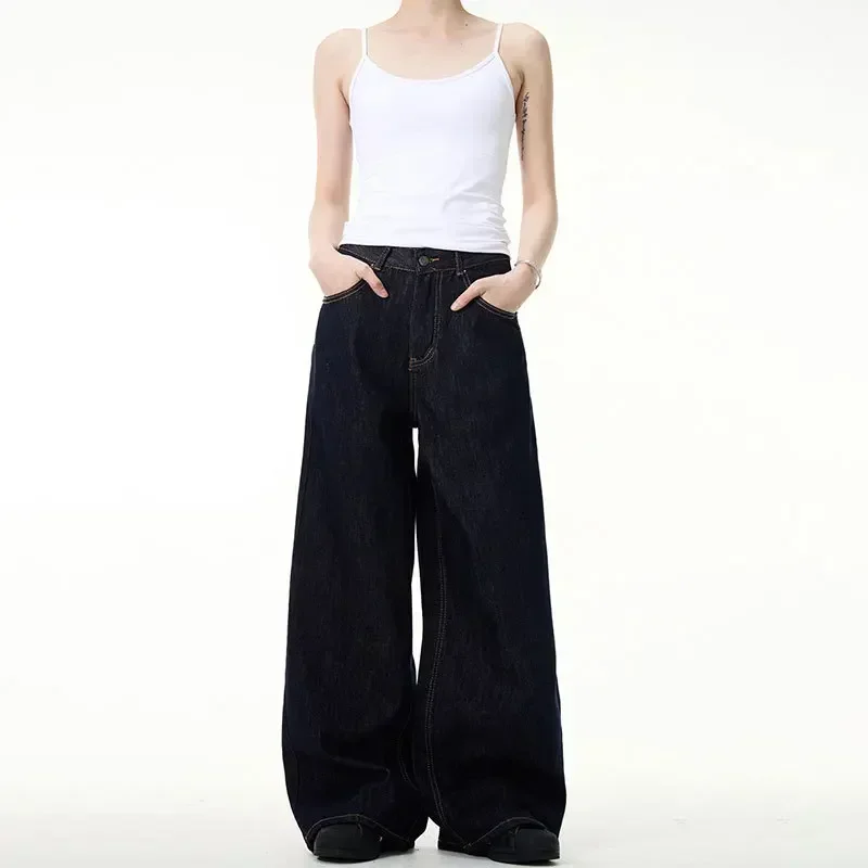 

Jeans Men Wide Leg Long Pant Regular Loose Denim Pants Casual Splice Pocket High Waist Simple Straight Trousers Autumn