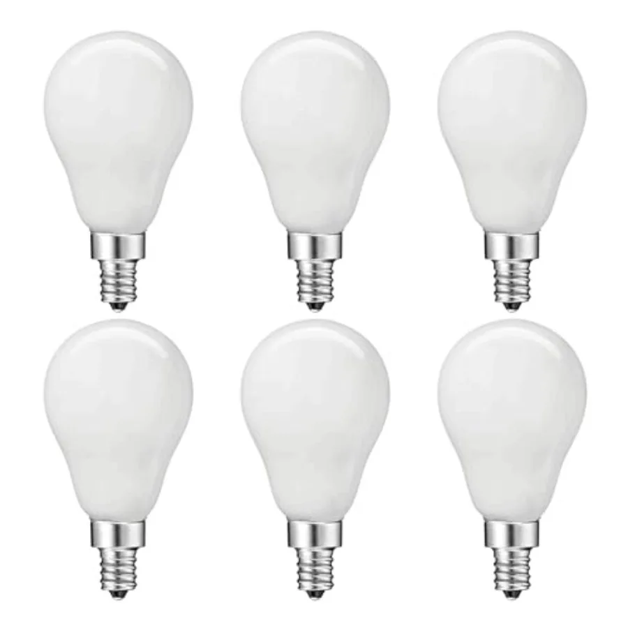 

- A15 LED Appliance Light Bulb White Finish 5W 380 Lumens 2700K Warm White E12S Candelabra Base CRI80 Pack of 6- Small Lamp for