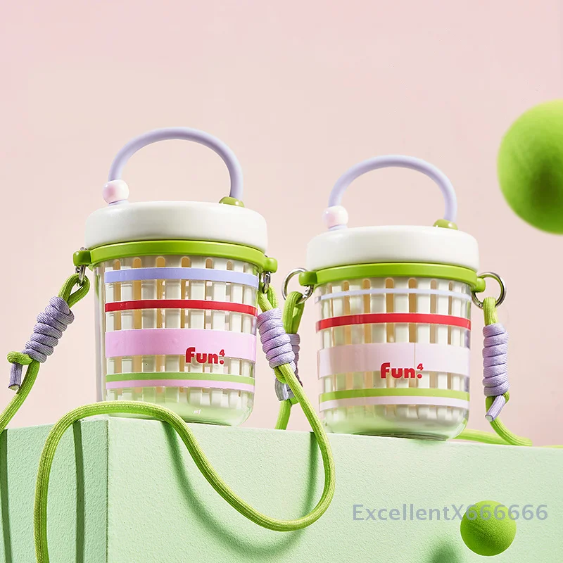 Multifunctional Double Layer Salad Breakfast Cup with Fork And Lanyard Portable Leakproof Food Container with Drainage for Fruit