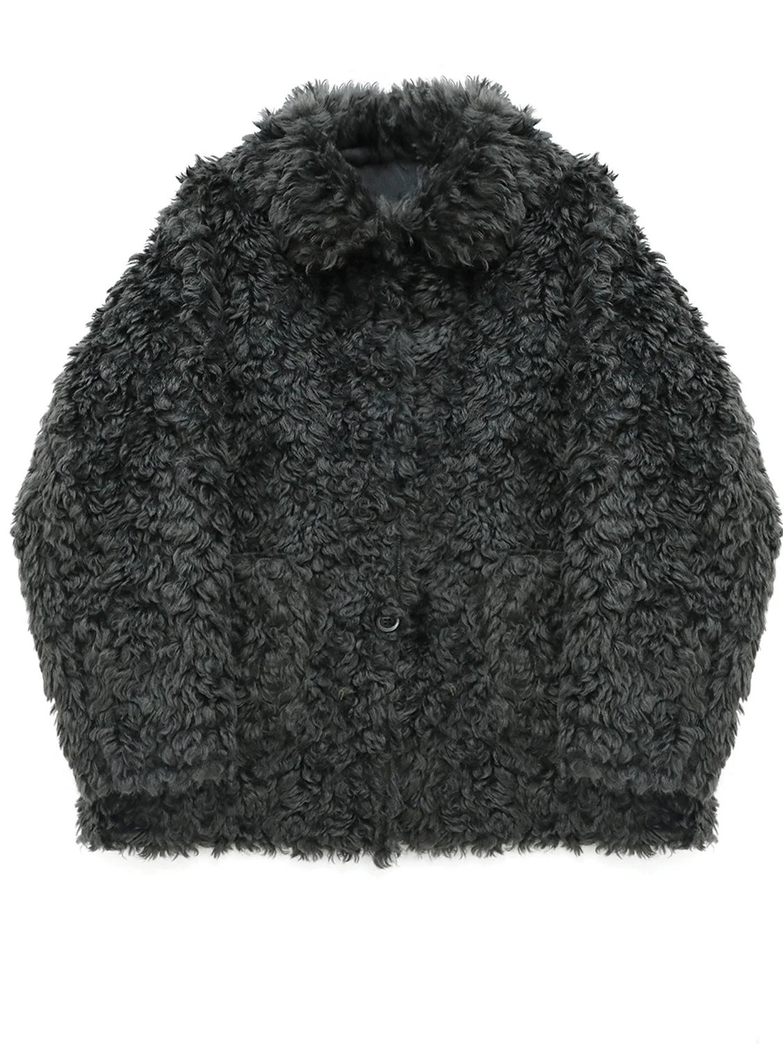 

Evening Light Lamb Fur Collar Inteated Leather And Fur Middle-Length Women's Coat Vintage Sle Warm Long Sve Stand Collar