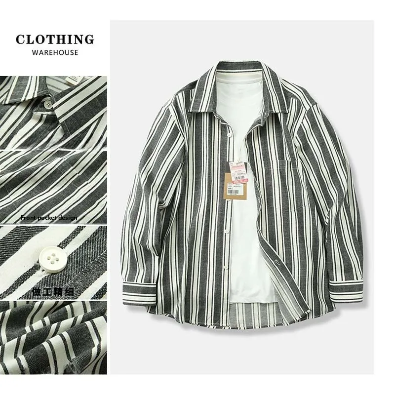 

Loose Cotton Linen Blend Breathable Striped Long Sve Casual irt for Men Spring Season Faion Urban Sle Iron Free