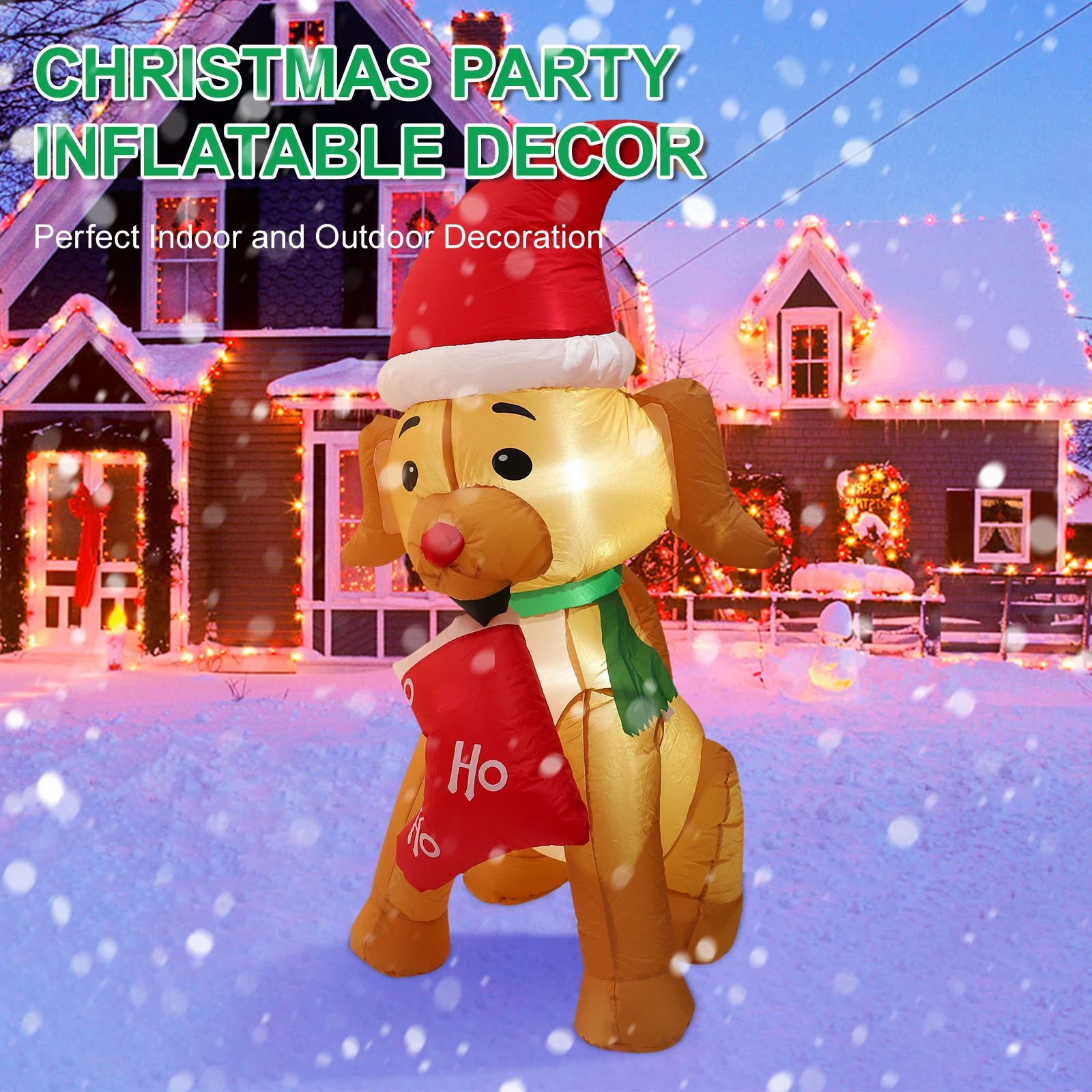 

1 pc Inflatable Dog Christmas Outdoor Decor Sturdy Polyester Reusable Lightweight Compact Design Easy Storage Eye-Catching Party