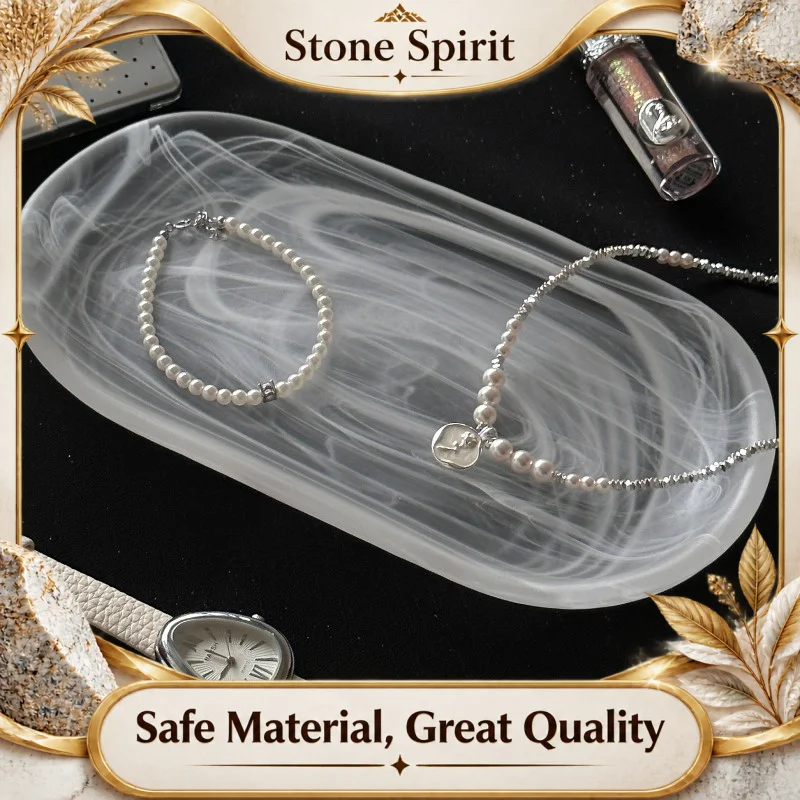 Handmade Misty Glass Jewelry Tray, Vintage Cloudy Organizer for Rings Earrings, Aromatherapy Catchall, Boho Home Decor Gift