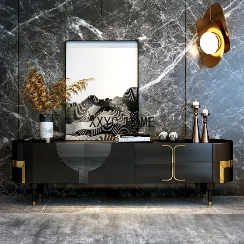 Mueble de TV italiano ligero de lujo, mueble de TV minimalista moderno, mueble de piso alto para dormitorio principal