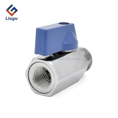 미니 볼 밸브 304/316L 스테인리스 스틸, 1/8인치 1/4인치 3/8인치 1/2인치 3/4인치 BSPT NPT 암수 나사, 물/오일/산용 블루 핸들 밸브