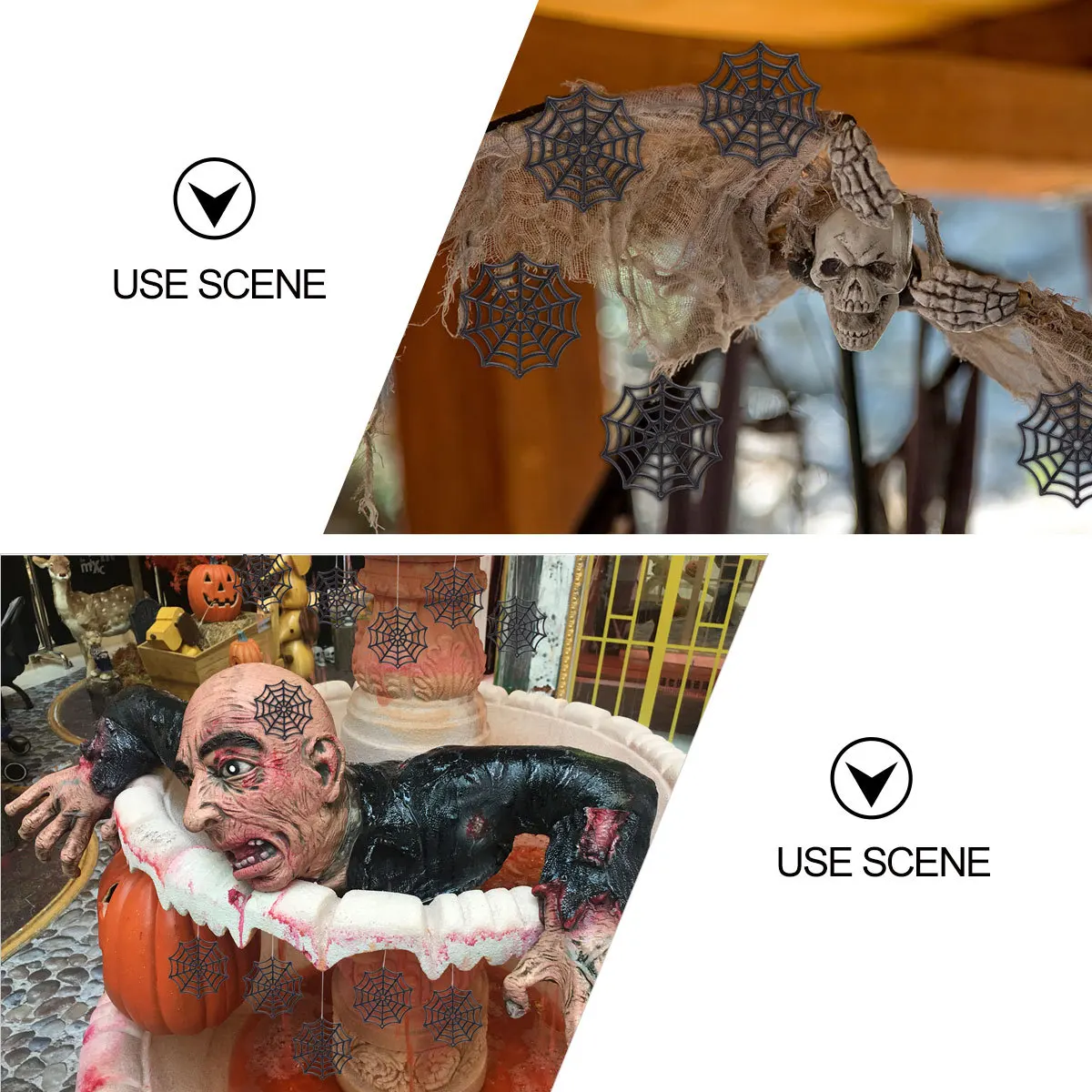 

50Pcs Small Plastic Cobweb Accessories Black Reusable Spider Webs Ornament for Halloween Zombie Party Indoor Outdoor Decoration