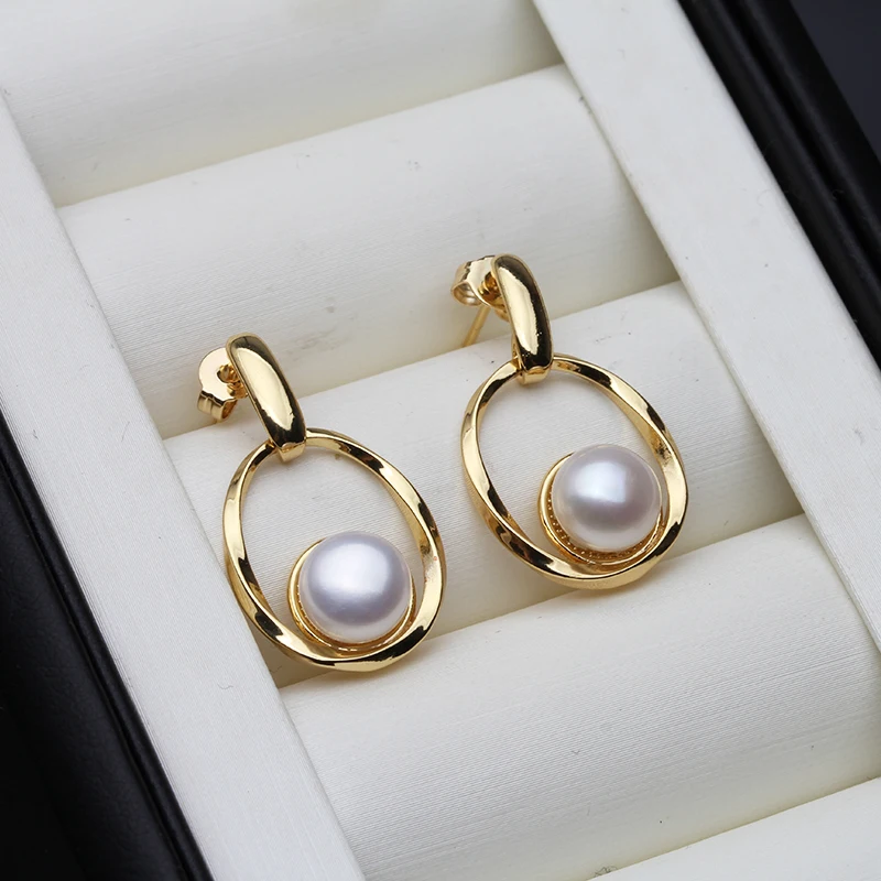 

2024 Freshwater Pearl Earrings For Women,Trendy Gold Palted hanging Drop Pearl Earrings Mother Gift White