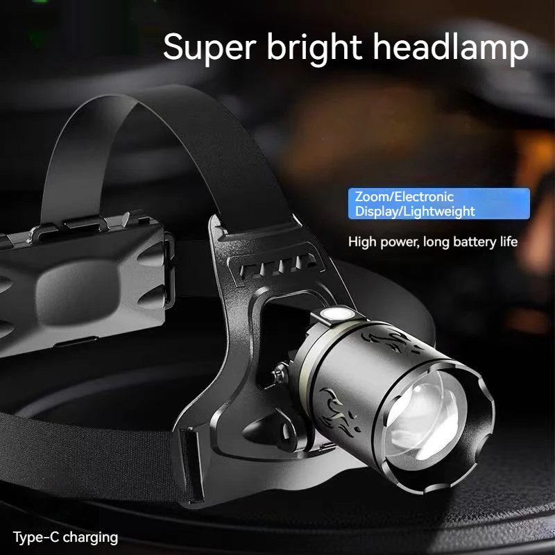 

super powerful headlamp 50w Head Flashlight with 5w back Headlight 18650 battery zoomable rechargeable Head torch for hunting