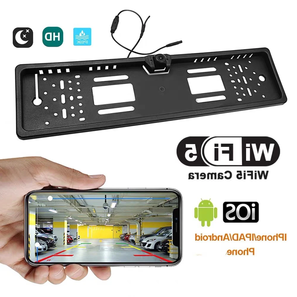 WIFI car rear view camera European hanging front view wireless license plate frame reversing camera is suitable for IOS/ Android