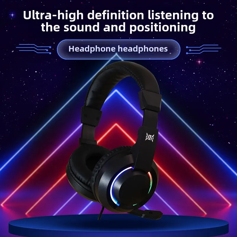 Head mounted gaming headphones adjustable with LED lights Ultra light Cable RGB Headsets for USB interface