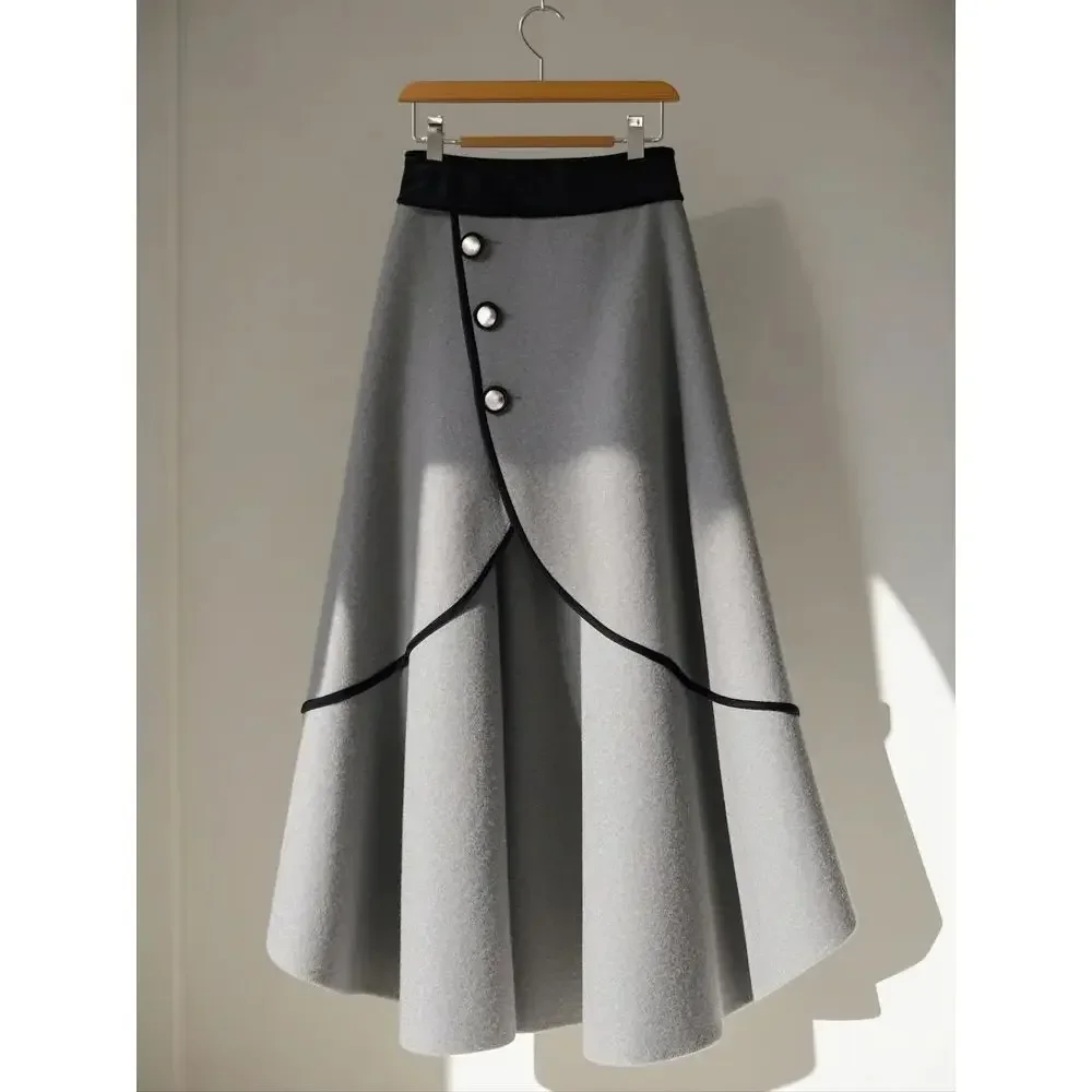 ใหม่ภาษาฝรั่งเศสคําแฟชั่นการออกแบบกระโปรงผู้หญิงไม่สม่ําเสมอ Patchwork เอวสูงเดี่ยว A-Line Elegant กระโปรงเสื้อผ้า