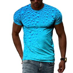 Trend Raindrop Creative pattern men's printed T-shirt 3D Fashion Casual personality Natural Scenery Crew Neck Short Sleeve Top