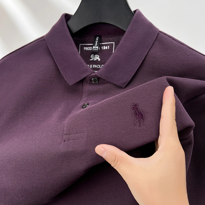 

100% pure cotton long sleeve men's polo shirt autumn high-end fashionable pony exquisite embroidery golf top casual Paul T-shirt