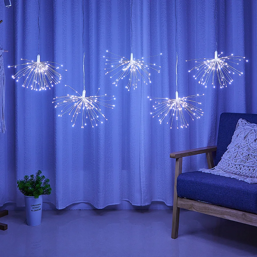 5 Pack 600 LED Connectable Firework Lights Outdoor Copper Wire Sparklers Starburst Lights Holiday Firecracker Fairy String Light
