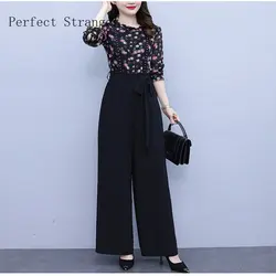 2025 Spring Women Jumpsuit Long Sleeve V Neck Flower Printed Nipped Waist Loose Wide Legs Casual Pants Romper High Streetwear