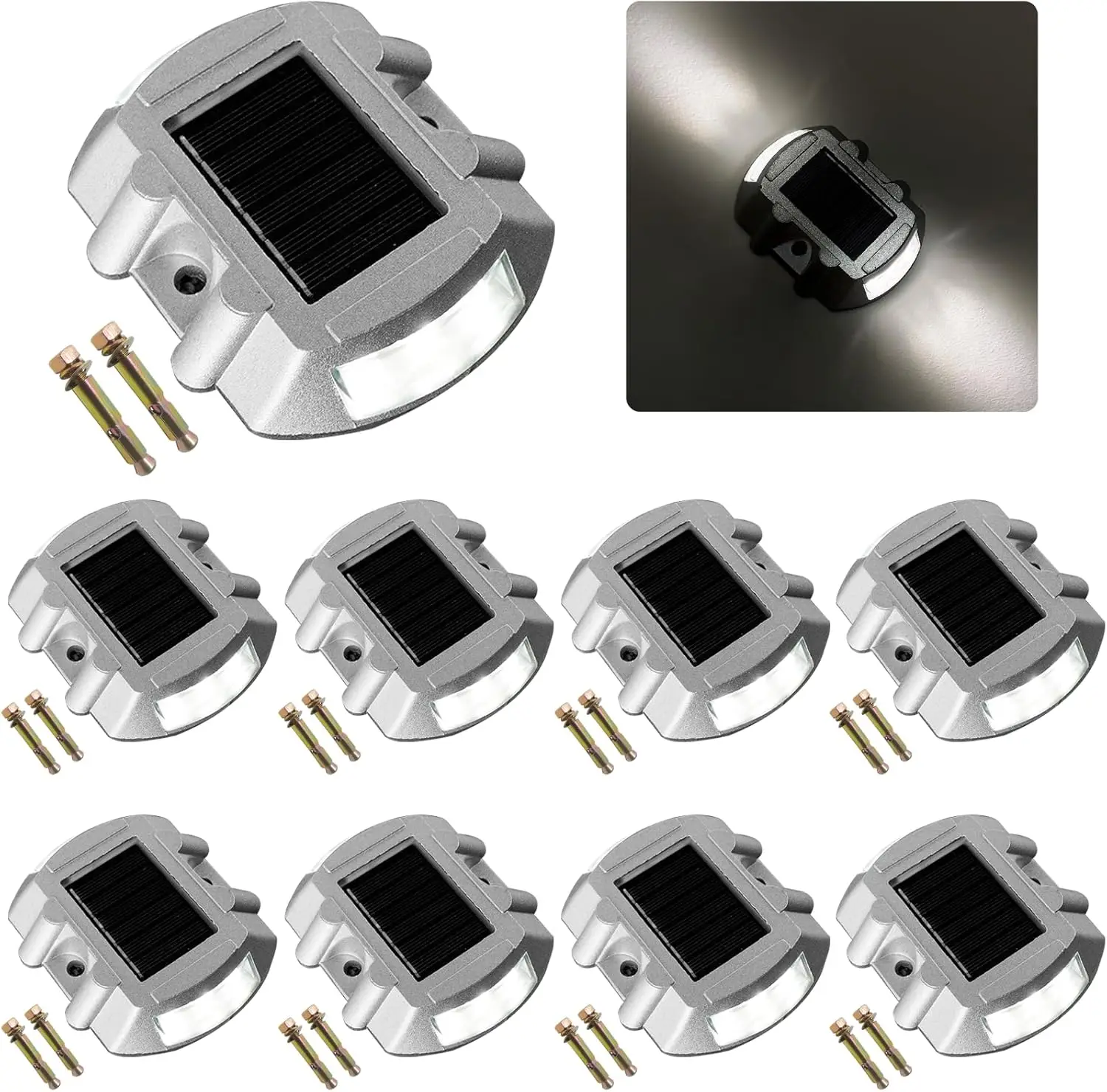 

8 Pack Solar Deck Lights - Waterproof LED Outdoor Step Lights for Pathway & Yard (Bright White)