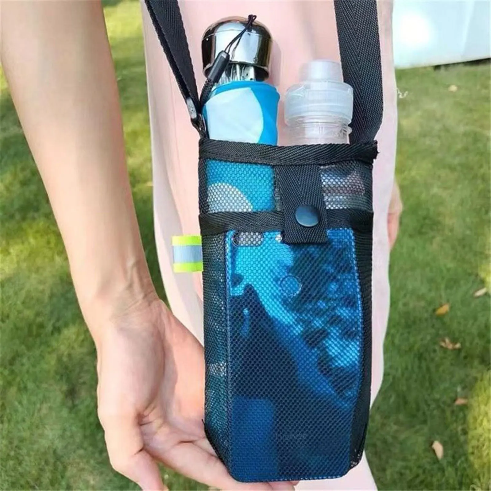 Sport voda láhev obal pouzdro pletivo pohár rukáv pouch w/ řemen mobilní telefon brašna viditelné brašna pro outdoorové kemping příslušenství