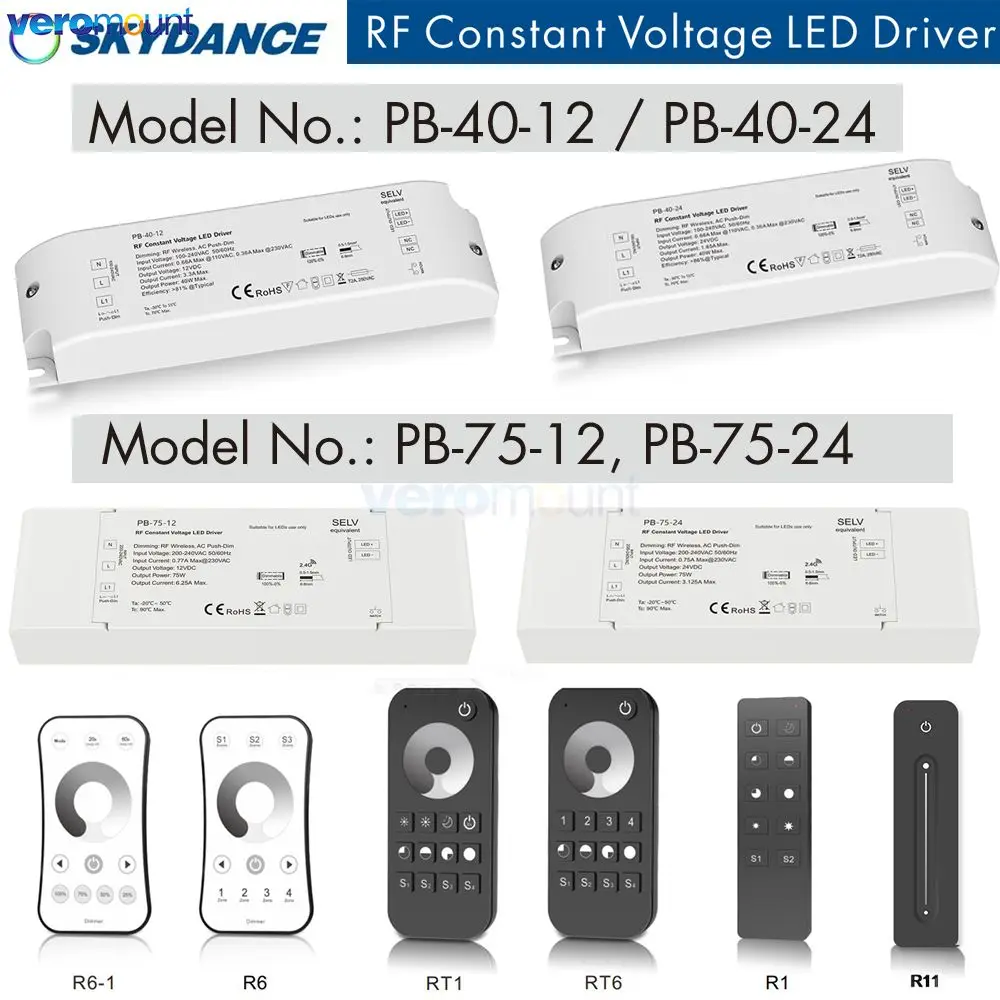 

Skydance LED Dimming Driver RF 2.4G Wireless Control AC 110V 220V to DC 12V 24V 40W 75W Output CV Constant Voltage for LED Strip