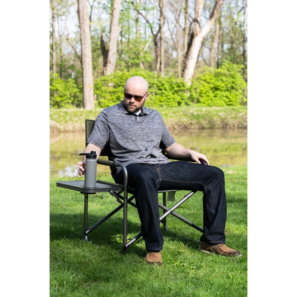 كرسي مدير كبير الحجم قابل للطي مع طاولة جانبية للاستخدام الخارجي وإطار فولاذي متين من البوليستر سهل النقل بسعة 600 رطل #6