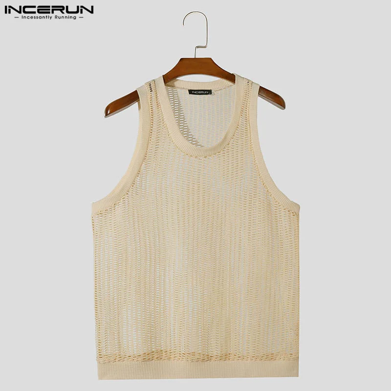 Fashion Sexy Style Tops INCERUN Mens Mesh Hollowed Vests Summer Casual Streetwear Male All-match Sleeveless Tank Tops S-5XL 2024