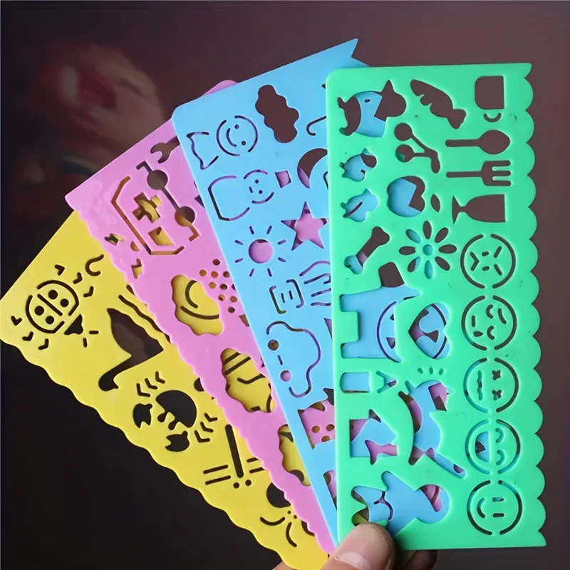 4pcs Multifunctional Drawing Template Ruler, Student School Stationery, Self-simulated Manual Drawing, Back To School Supplies
