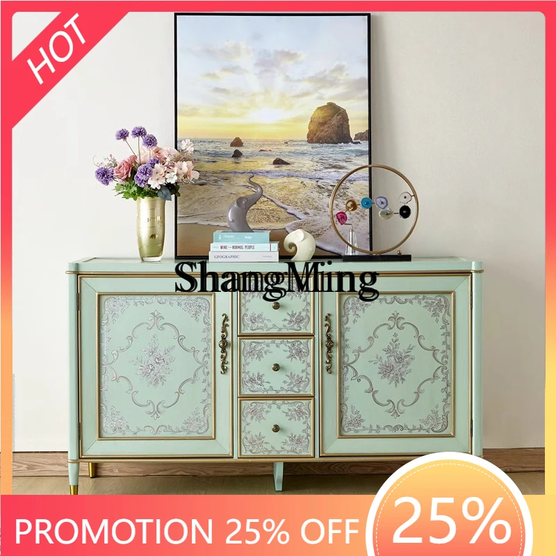 

Стильный ретро-шкаф для прихожей с художественной росписью, декоративный боковой шкафчик для столовой в пасторальном стиле.
