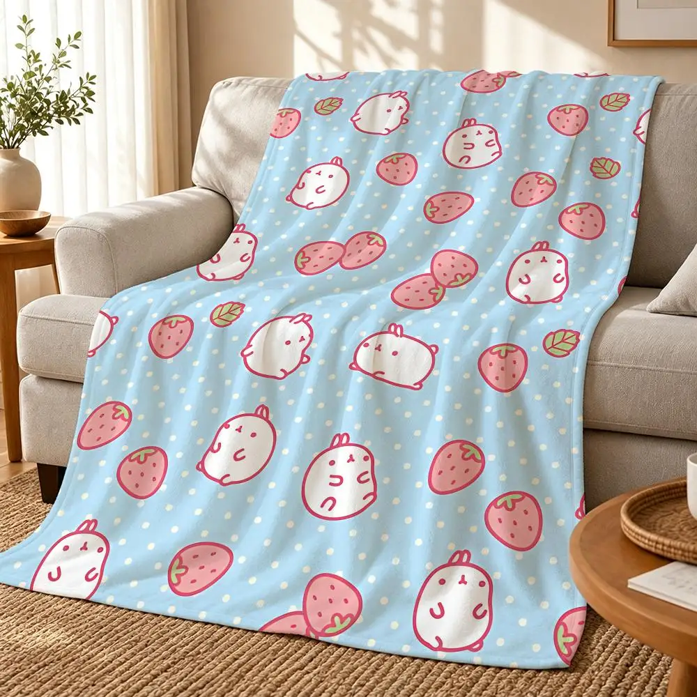 Cute Molang Anime Throw 240g flannel blanket, suitable for sofas, beds, offices, exquisite gift blankets