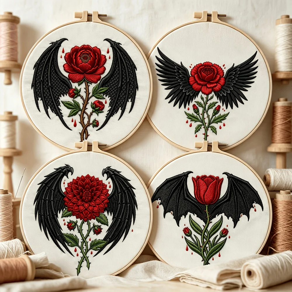 Embroidery Stitch Practice Kit For Adults Beginners Pre‑Printed Cloth Bamboo Hoop Thread Needles Hand‑Stitching Learning Craft