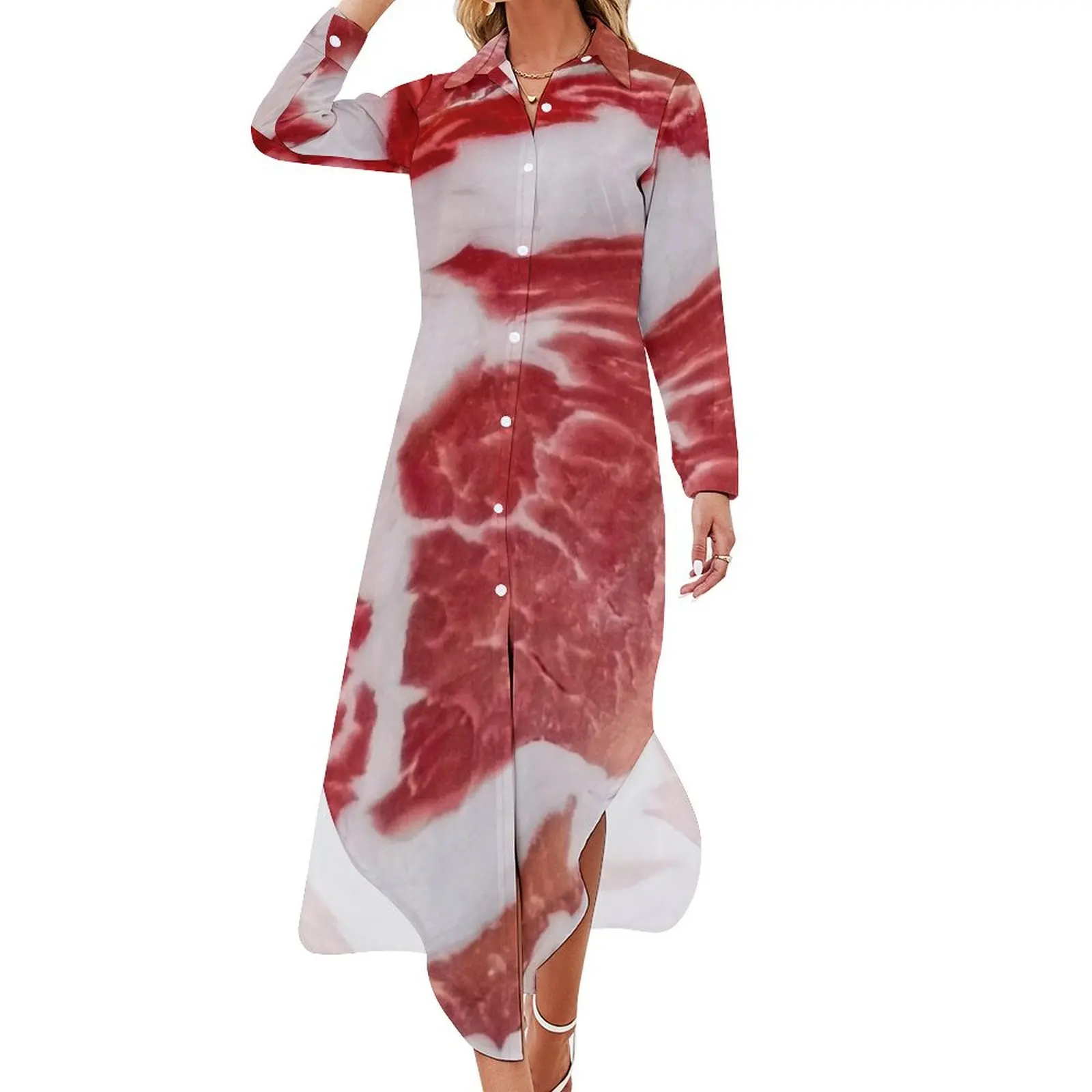 

Meat Texture Closeup Long Sleeved Shirt Dress dress women summer long sleeve dress summer dresses womens 2024 woman