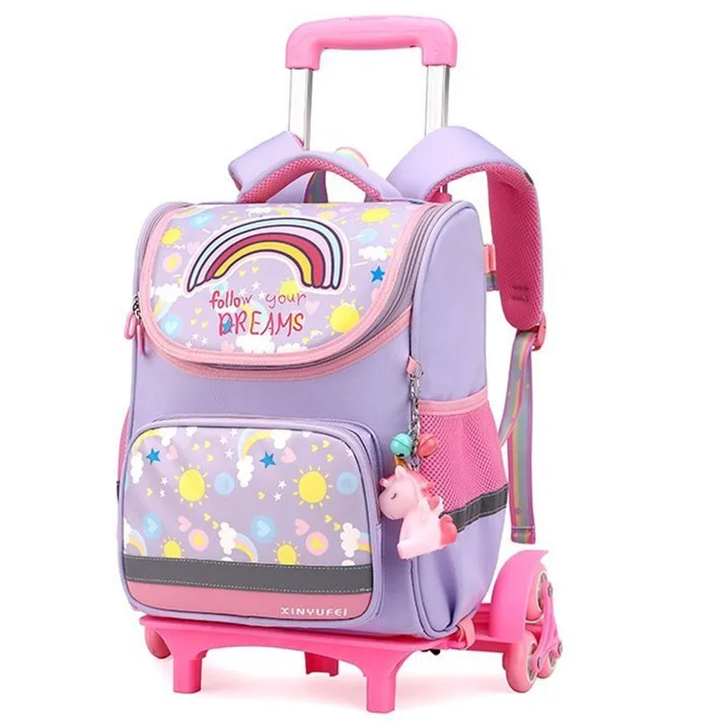 

New Trolley Girls School Bags for Kids Zaino Scuola Elementare Bolsa Infantil Menina Nylon Plecak Szkolny Sac A Dos Enfant Fille