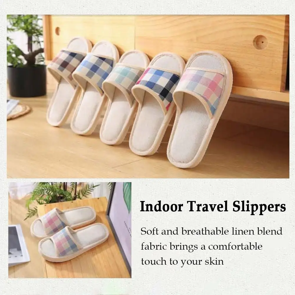 Women's Linen Slippers Indoor Home Use Non-slip Summer Bedroom Open-toe Flat Shoes Home Floor Couples Men Breathable Slides