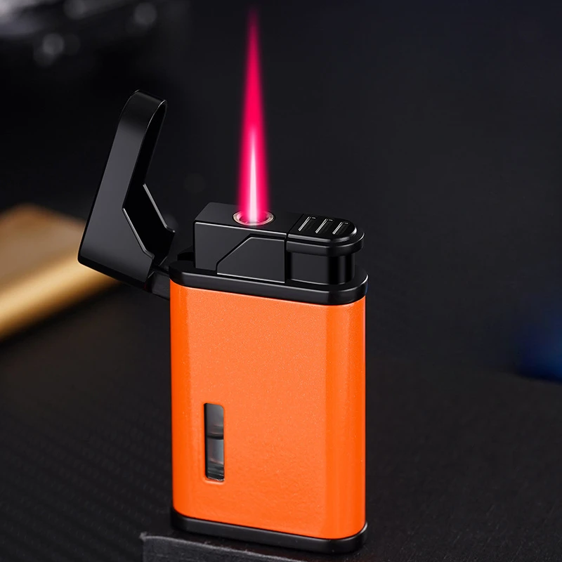 Portable Gas Torch Lighter Metal Windproof Red Flame Refillable Butane Cigar Lighters Smoking Accessories Gifts for Men Gadgets.