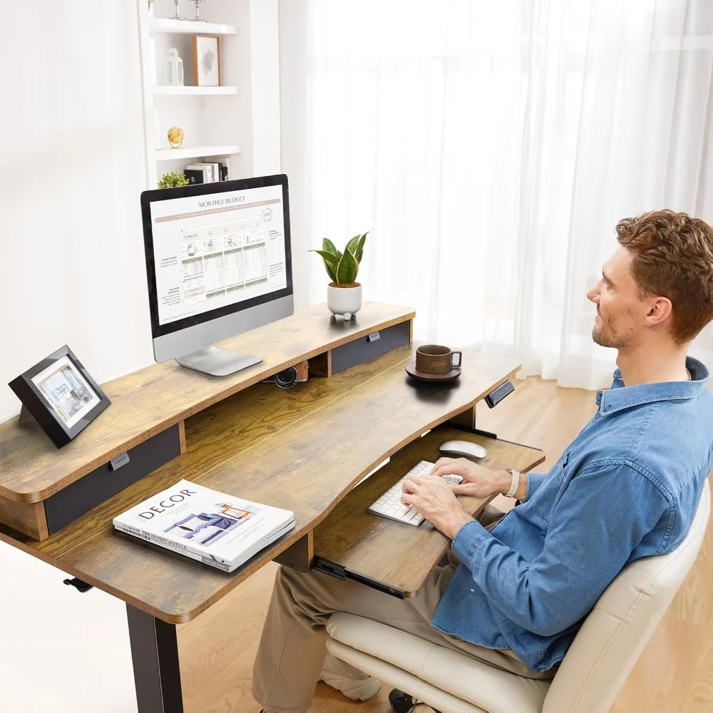 

48" x 26" Electric Standing Desk with 2 Drawers & 26.7" Large Keyboard Tray, C-Clamp Mount Compatible, Adjustable, Customized