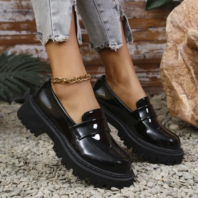 2024 Womens Spring New Simple Solid Color PU Waterproof Womens Loafers Outdoor Leisure Flat Non-slip Womens Mother Shoes Zapatos