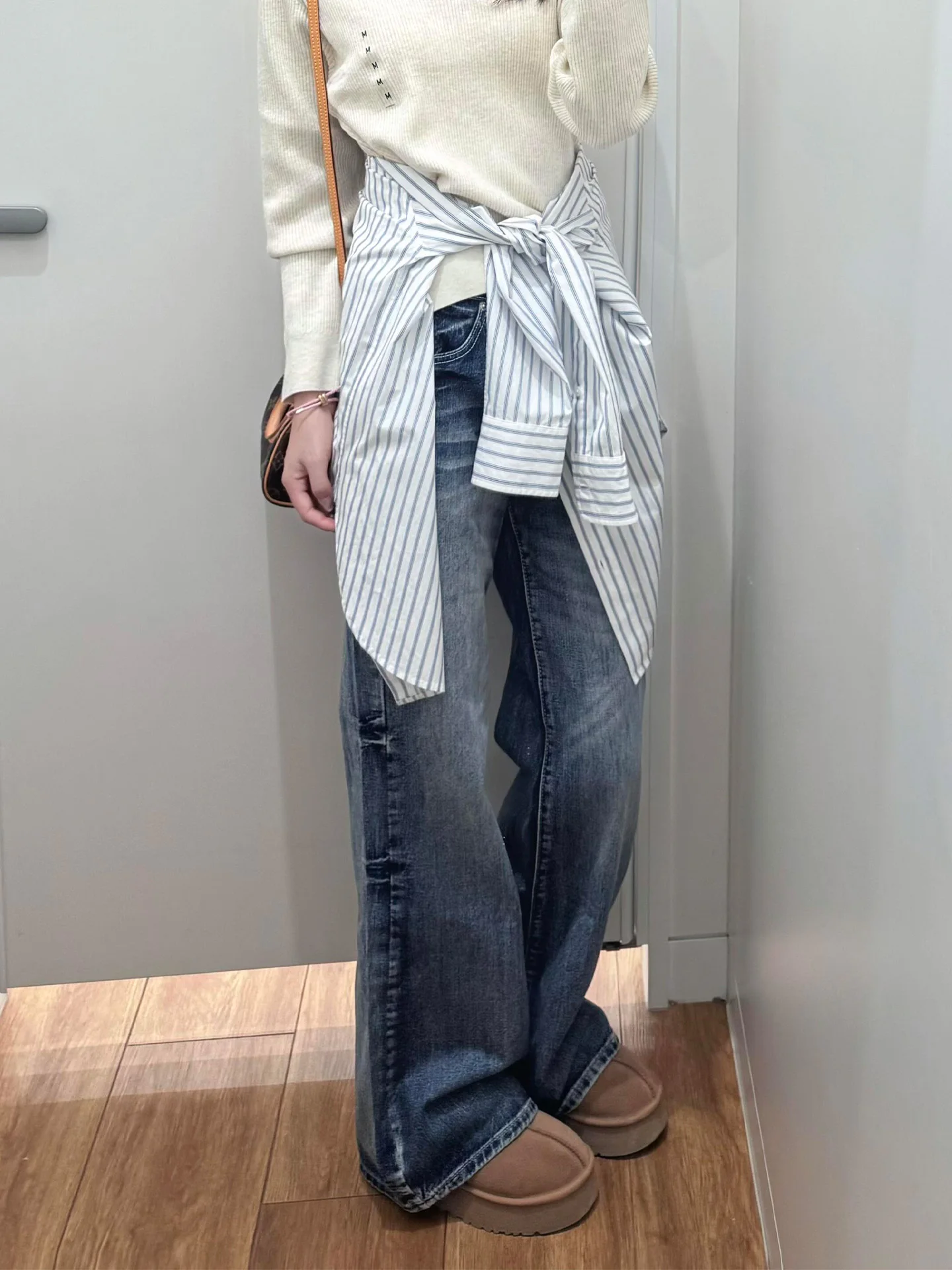 

Джинсы женские с высокой талией, широкими штанинами, в американском стиле, зимние, новые, облегающие, повседневные, ретро, длинные брюки-клеш, джинсовые скинни