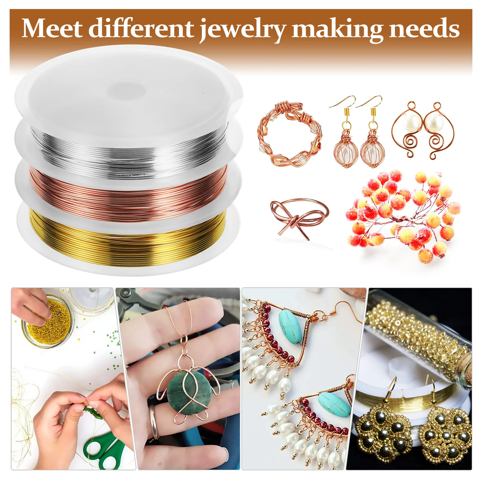 

3 Rolls 0.6mm Copper Wire Jewelry Materials Silver Gold Beading Supplies 4.5M Craft String Sculpting Accessories