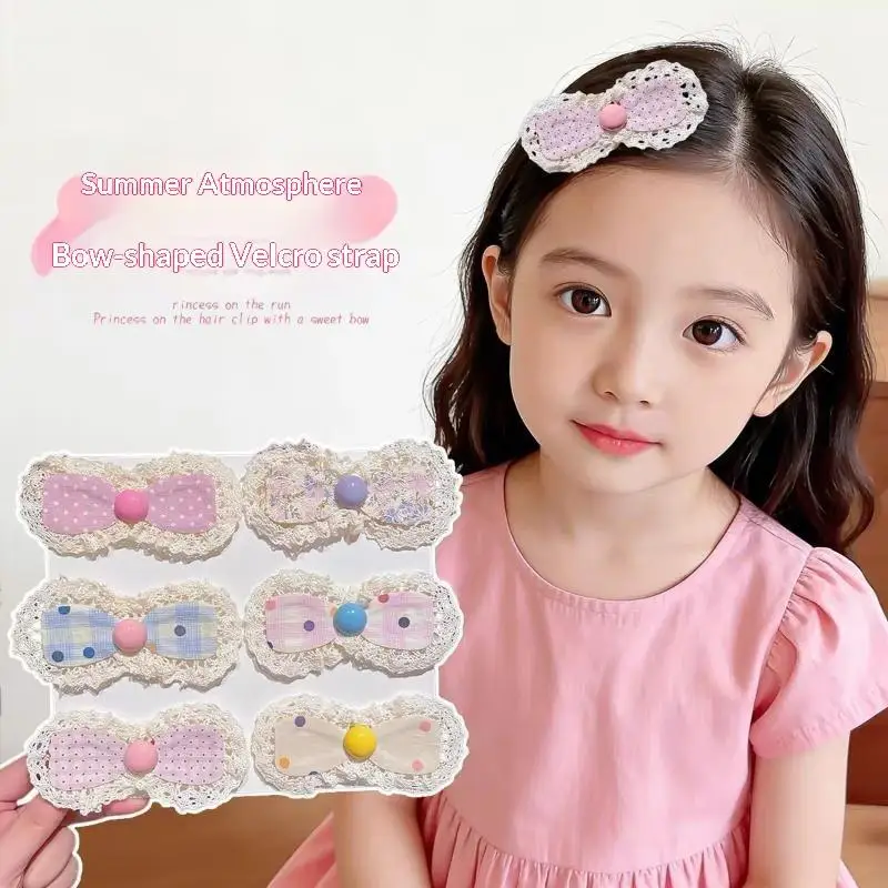 2 Stück koreanische Spitzenaufkleber, Haarspangen zum Sortieren von kaputten Haaren, Mädchen Lolita Blumenschleife, Baby-Pony-Sticker, Kinder-Haaraccessoires – Detail 3