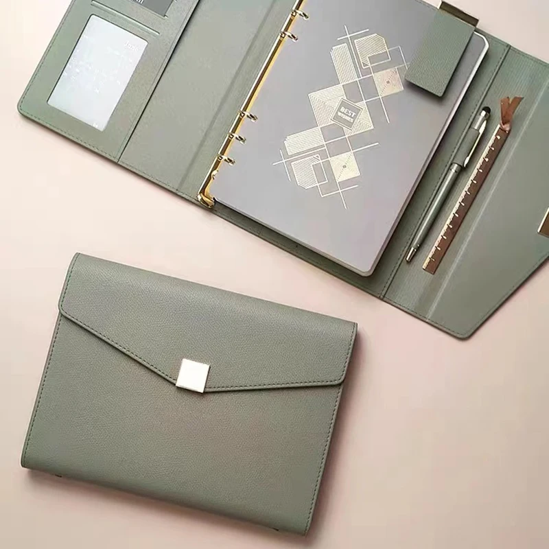 Cuadernos de cuero Pu A5, diario, agenda, planificador, cuaderno de hojas perdidas, oficina, caja de regalo personalizada, carpeta escolar, papelería