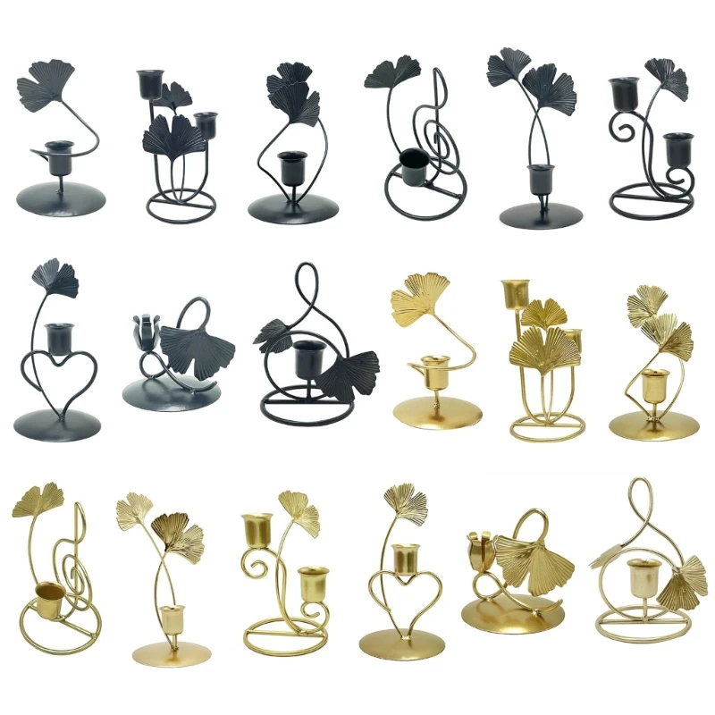 Ginkgos Leaf Wrought Iron Wedding Table Candlestick Decorations Home Candlelights Dinner Metal Holder