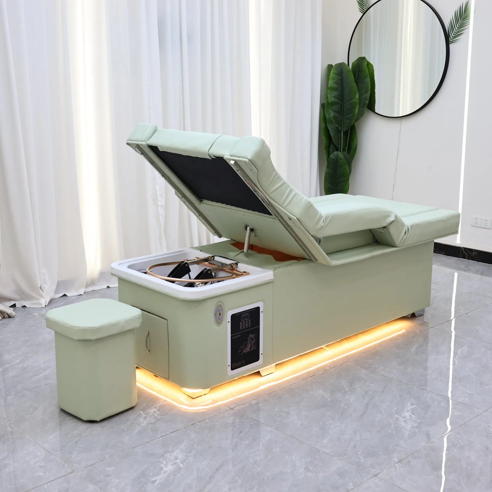 Electric Lift Shampoo Bed All in One SPA Salon Furniture with Massage & Water-Circulation Basin & Head Fumigation & Foot Bath