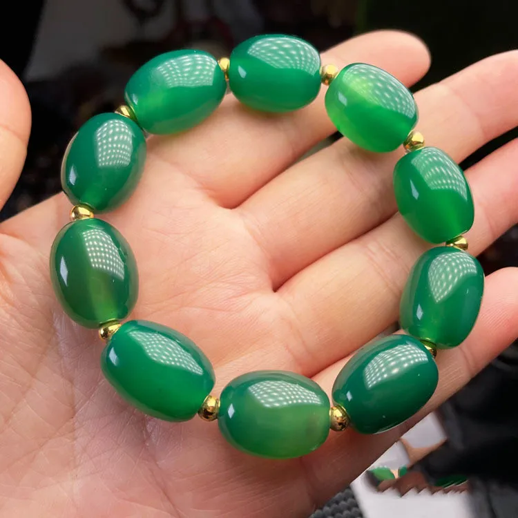 Natural Agate Emperor Chrysoprase Passepartout Barrel Beads Bracelets for Men and Women Plus Beads Fashion Bracelet