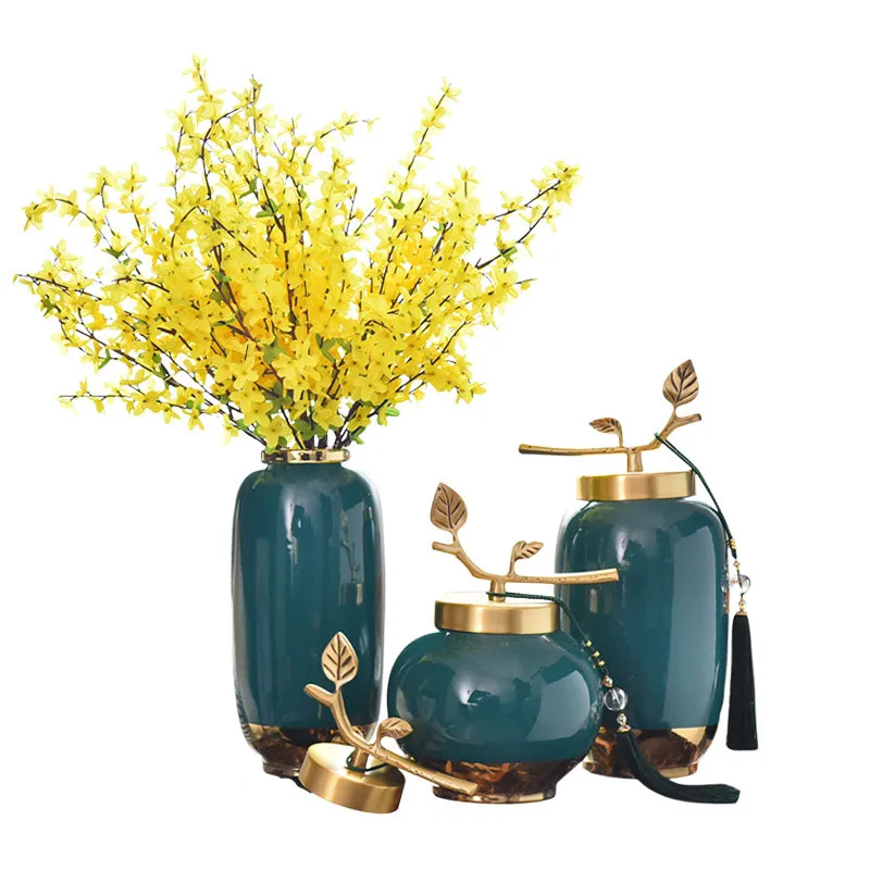 New Chinese ceramic handicrafts vase living room TV wine cabinet entrance home model room atmospheric decoration ornament