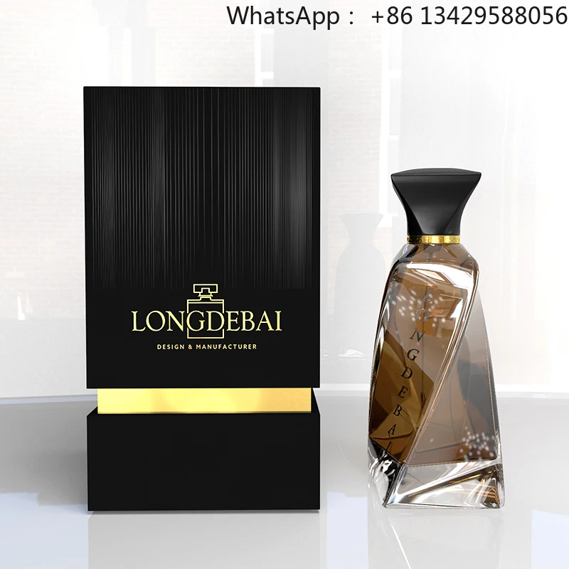 

New Arrival Exclusive Irregular Pump Sprayer Perfume Glass Bottle 100ml Crimp Glass Perfume Bottle with Black Box