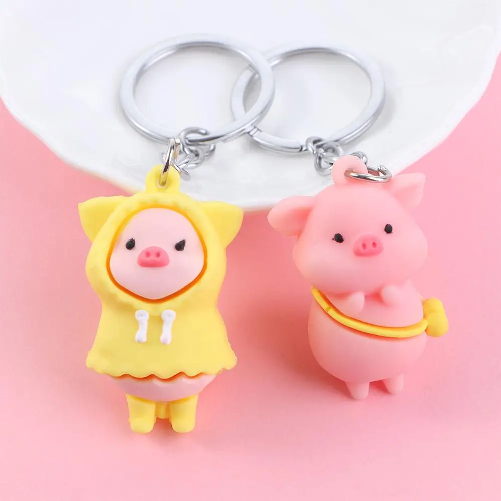 Cartoon Raincoat Pig Doll Keychain Soft Cute Pig Pendant Keyring Funny Toy Backpack Hanging Key Holder