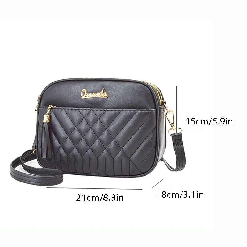 Women Fashion Small Bag 4-layer Space Zipper Crossbody Shoulder Bag Tassel PU Design Trend