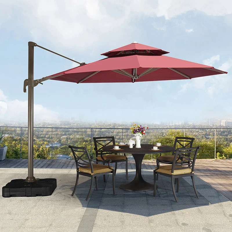 New  UV Printed Fabric Outdoor Furniture Large 3.5m Cantilever Double Canopy Garden Umbrella Economic Parasol For Beach